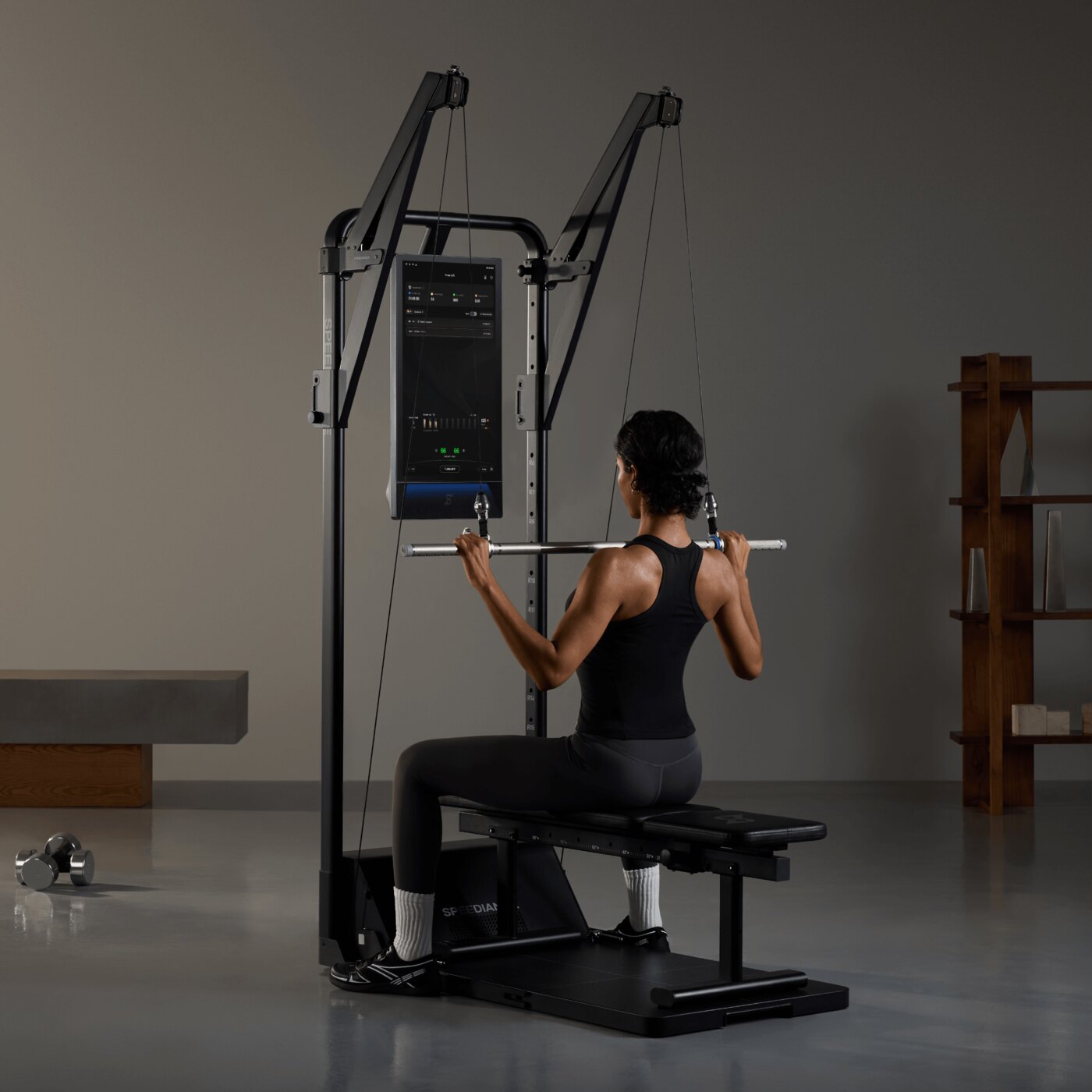 Speediance Extension Arms fitted to a Gym Monster, seated lat pulldown